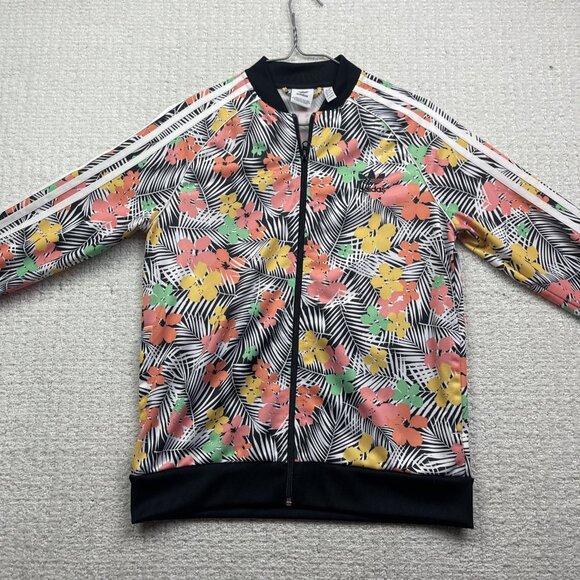 Adidas Track Jacket Girl's Sz L Tropical Floral Palm tree AOP Zip Up Running - Picture 7 of 14